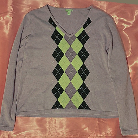 Y2K Purple Argyle Print Sweater - Picture 3 of 3